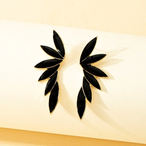 Leaf Stud Earrings Gold Plated Alloy Enamel Multi Layer Wing Shape Jewelry Elegant Beach Fashion For Women