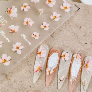 3D floral nail art stickers with pink cherry blossoms for stiletto press-on nails decoration