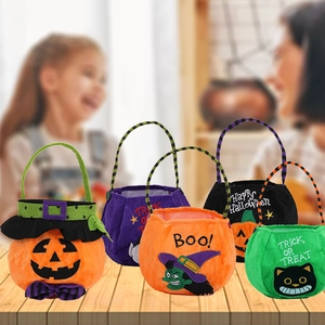 Halloween Candy Bag Plush Velvet Handheld Gift Pouch Kids Trick Or Treat Party Pumpkin Vampire Witch Portable