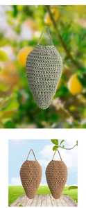 Detailed view of handmade cotton rope woven hanging basket in green and brown