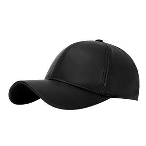 Classic black PU leather baseball cap for men featuring a windproof curved brim design