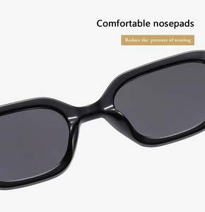 Detail of comfortable nose pads on black sunglasses designed to reduce pressure