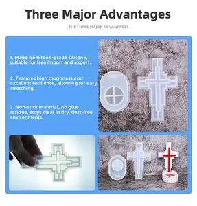 Detailed view of flexible food-grade cross and oval silicone molds for DIY crafts