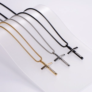 Hip hop style cross pendant necklaces in gold, silver, and black finish with cubic zirconia