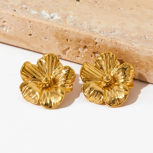 Boucles D'Oreilles Fleurs Texturées Acier Inoxydable Vintage Bijoux D'Oreille Floraux Femmes Rétro Minimaliste Chic