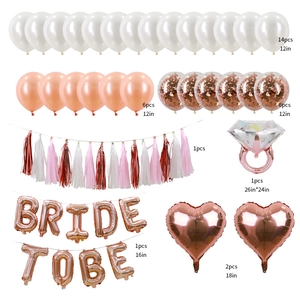 Rose gold and white Bride to Be party decoration set with diamond ring balloon and tassels