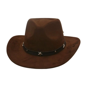 Western Cowboy Hat Faux Suede Wide Brim With Star Studded Leather Belt Vintage Retro Sun Protection For Women Men
