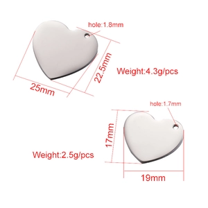 Pendentifs cœur en acier inoxydable poli miroir en deux tailles pour bijoux DIY