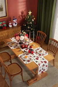 Detailed Christmas table runner and placemats set featuring festive holiday patterns