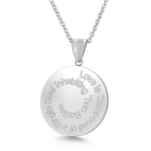 Stainless Steel Round Coin Pendant Necklace Engraved Love Quotes Archangel Solomon Seal Religious Vintage Jewelry