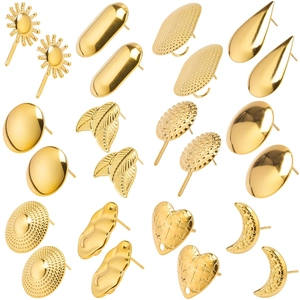 Geometric Stud Earrings Stainless Steel Sun Heart Oval Teardrop Leaf Round Dome Vacuum Plating Piercing Jewelry Minimalist