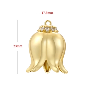 Golden lily of the valley flower pendant with zircon inlay and size measurements