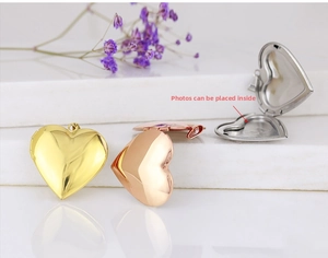 Detailed view of heart locket pendants in gold and silver showing the inner photo slot