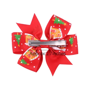 Red Christmas snowman bow hair clip with 1.7-inch size detail and metal alligator clip