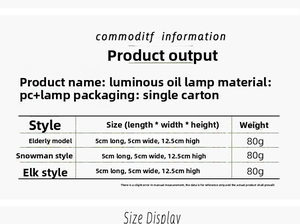 Size chart showing LED Christmas lantern dimensions 5x5x12.5cm and 80g weight specs