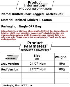 Detailed view of the soft knitted fabric and filling of a festive faceless gnome doll
