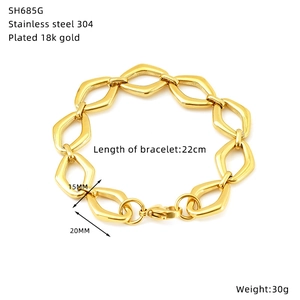 Detailed view of 18K gold plated stainless steel geometric chain bracelet link design