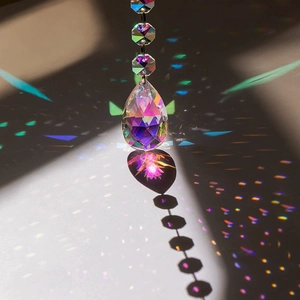 Rainbow crystal ball prism suncatcher with dragonfly pendant and colorful AB coating