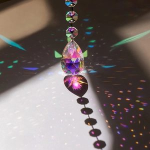Rainbow crystal ball prism suncatcher with dragonfly pendant and colorful AB coating