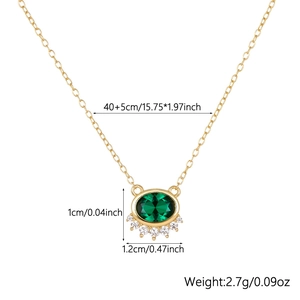 Detailed view of emerald green zircon pendant necklace with size and weight info
