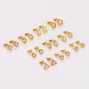 304 Stainless Steel Zirconia Stud Earrings For Women Fashion Geometric Inlaid Gold Ear Jewelry Commuter High End Accessories