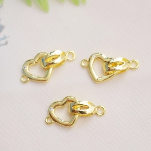 Three 14K gold-filled micro-pave double heart connectors for jewelry making DIY
