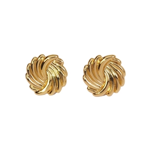 French vintage spiral textured gold round stud earrings in high-polished stainless steel