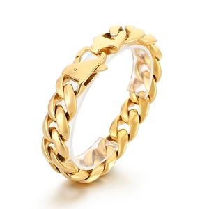 Polished 18mm Cuban link bracelet for men in gold vacuum-plated stainless steel