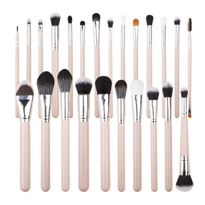 24-piece professional makeup brush set with synthetic bristles and pink handles on white background