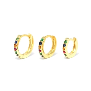 Fashion Geometric Rainbow Rhinestone Hoop Earrings For Women 925 Sterling Silver Post Colorful Sparkly Jewelry Accessories Gift
