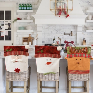 Christmas Chair Back Covers Santa Snowman Reindeer Flannel Fabric Festive Dining Room Party Home Decor Cartoon Styles
