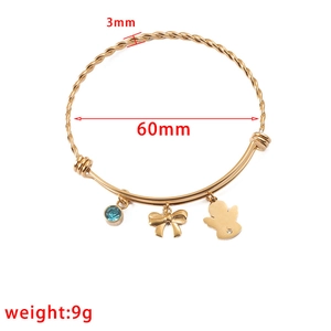 Golden titanium steel twist bangle featuring angel bow charms and blue birthstone pendant