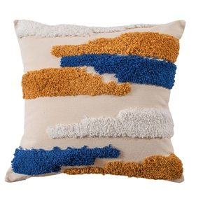 Beige Moroccan tufted throw pillow cover with orange and blue fringe tassels