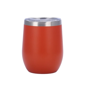 Detail view of red 12oz stainless steel egg tumbler with clear lid and matte finish
