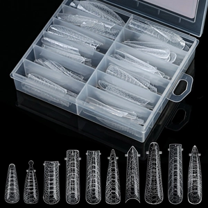 10 shapes of dual forms for nail extension with snake pattern in a storage box