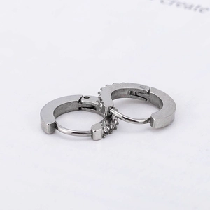 Minimalist silver steel hoop earrings with crystal pavé inlay for men and women