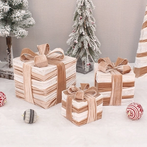 Three-piece velvet Christmas gift box set in beige for holiday tree decoration