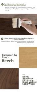 Detail of FAS black walnut wood with protective wax oil coating for mineral display base
