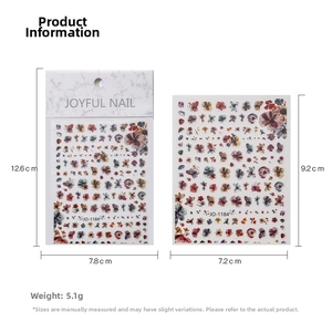 Detailed view of floral nail stickers with JO-1184 pattern and dimensions shown