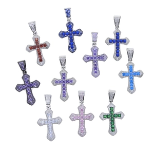 Hip hop punk style cross necklaces with colorful cubic zirconia in multi-color sets