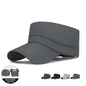 Detachable Top Sun Hat Polyester 2-In-1 Flat Top Cap And Visor Quick Dry Outdoor Sport Adjustable Breathable