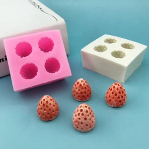 Detailed four-cavity strawberry silicone mold for realistic chocolate and cake baking