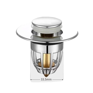 Universal 33.5mm silver pop-up drain filter with anti-clogging basket for washbasins
