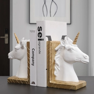 Serre-livres licorne blanc et doré modernes pour une décoration de bureau de luxe élégante