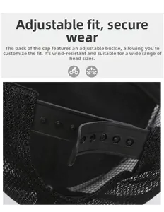 Detail of adjustable snapback closure and breathable mesh on the black trucker hat