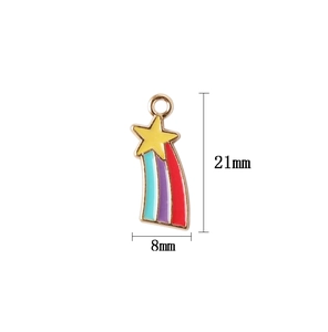 Detailed size view of enamel shooting star charm with rainbow tail for DIY jewelry