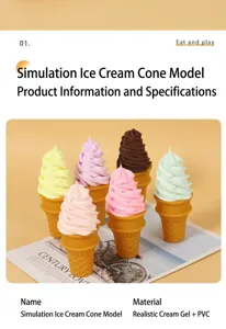 Detail view of colorful PVC artificial ice cream cones for display and photography props
