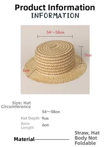 Spécifications de taille pour le chapeau de paille naturel avec bord de 6 cm de large
