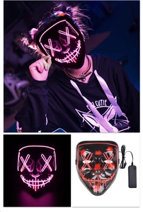 Detail of pink LED stitch mask with battery controller for Halloween party