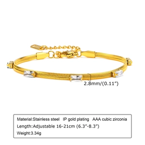 Detail view of 2.8mm gold stainless steel snake chain with AAA cubic zirconia